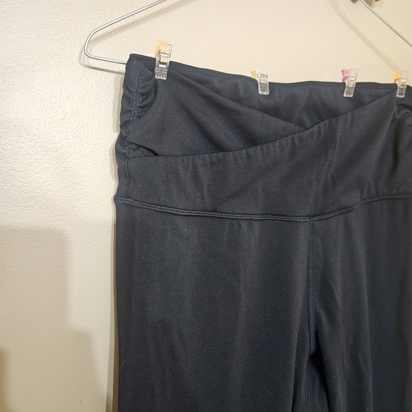 Ododos Black Full Length Yoga Leggings  Cross Waistband Ruched Sides Size L - Picture 4 of 5